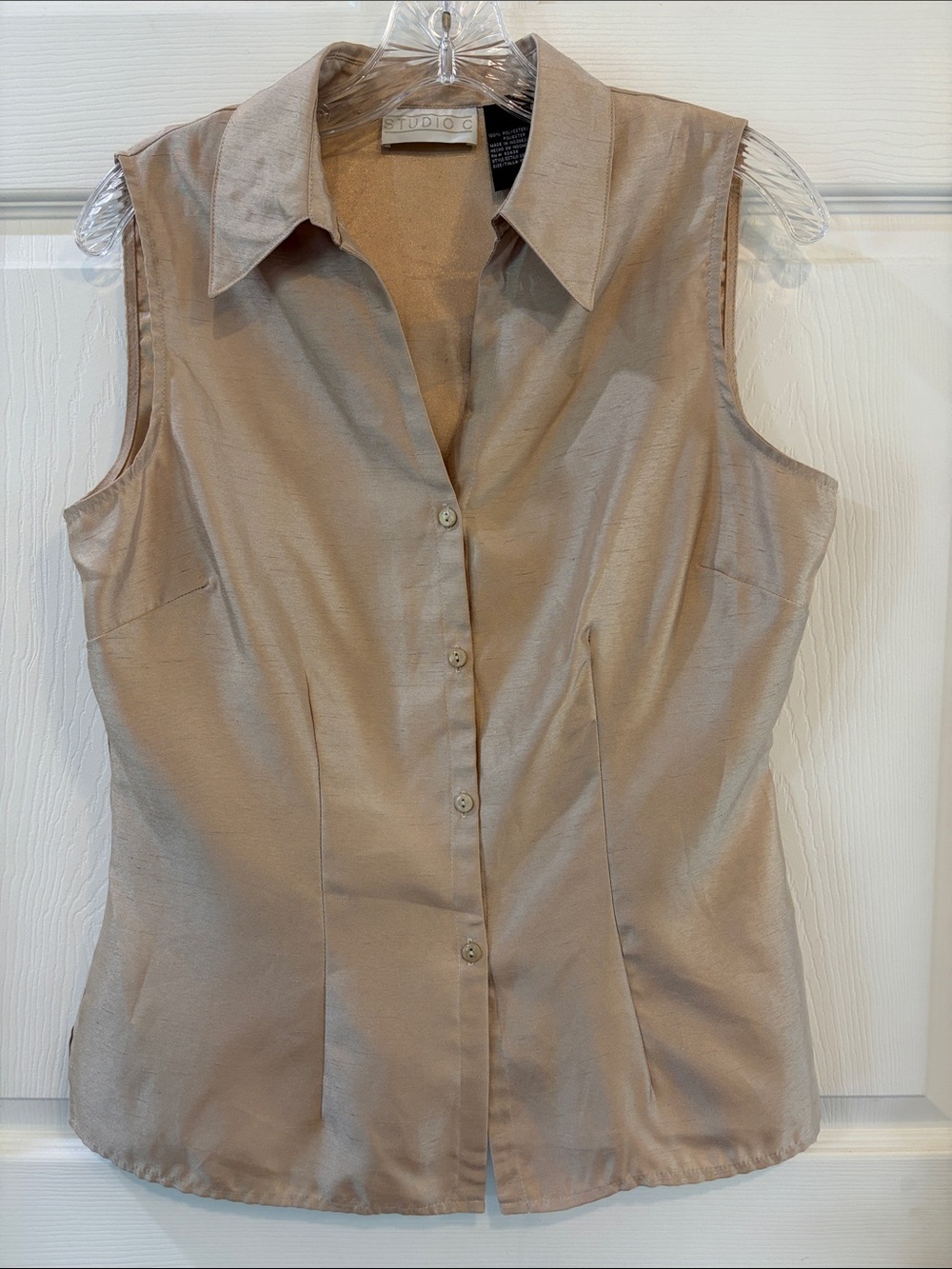 Studio C Gold Sleeveless Button-Front Collared Top